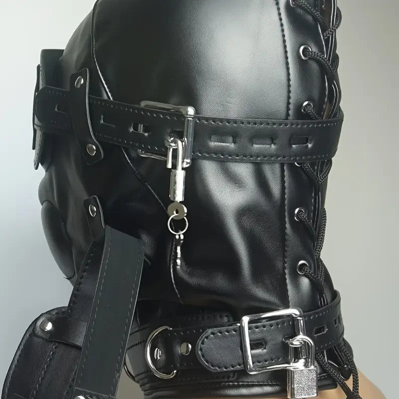 Masque BDSM avec cagoule et gag de bouche amovible + gode ceinture