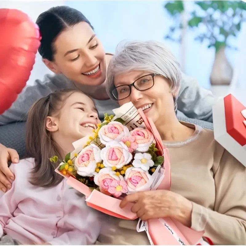 1 Bouquet de Roses Tricotées - Cadeau, fleurs, st Valentin, anniversaire, femme