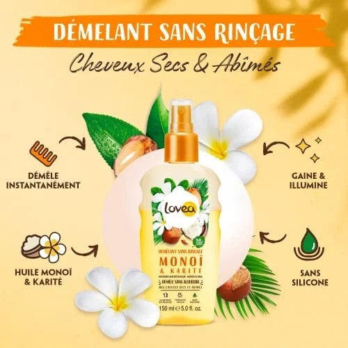 LOVEA - Démêlant Sans Rinçage - Monoï Et Karité - Démêle Sans Alourdir cheveux