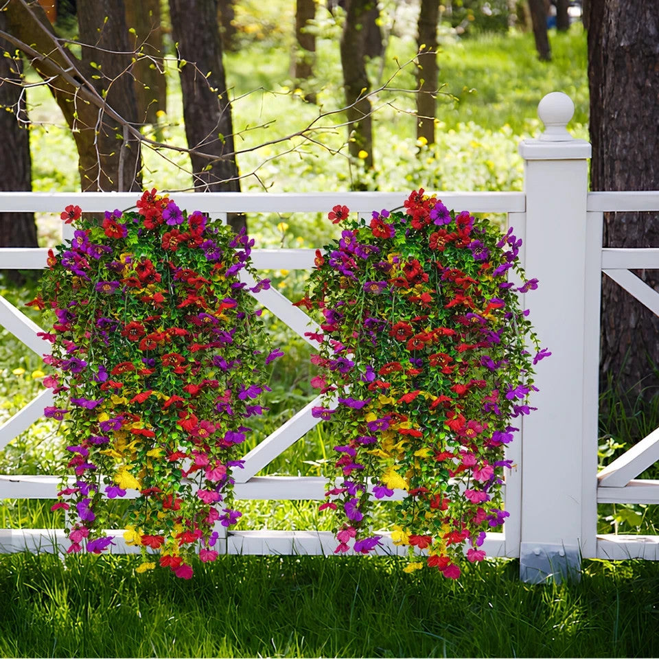 4Pcs Artificial Hanging Plastic Flowers UV Resistant Faux Plants Outdoor Decor .
