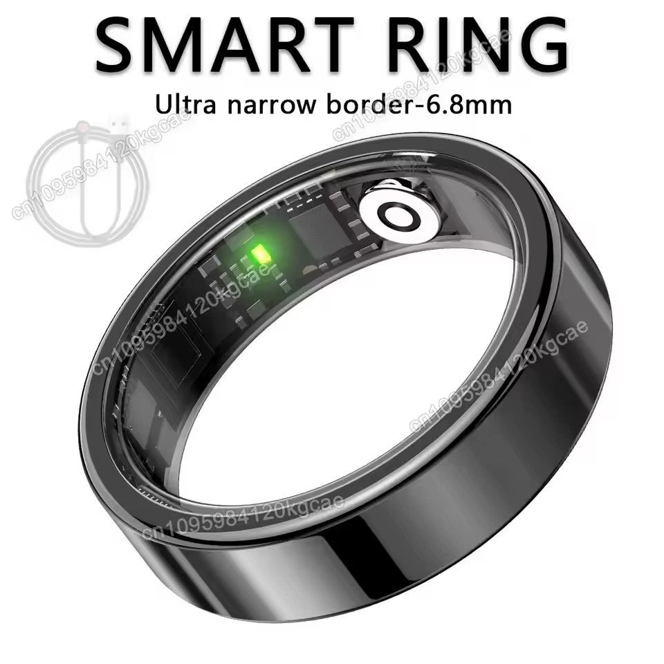 Smart health ring with crystal charging case, tracks activity, sleep & motion