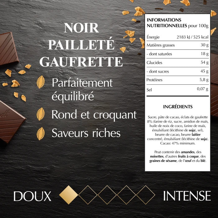 Tablette de Chocolat noir craquant gaufrette pailleté LINDT de 100g