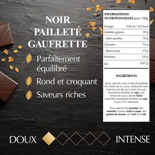 Tablette de Chocolat noir craquant gaufrette pailleté LINDT de 100g