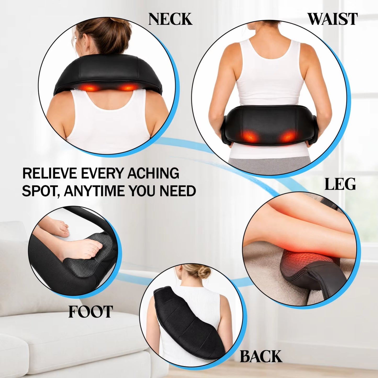 Shiatsu Back Neck and Shoulder Massager with Heat Deep Tissue 3D Kneading Pillow