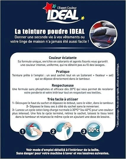 Ideal Teinture Textile Tout en un 230 g Bleu Marine - colorant pour vêtements