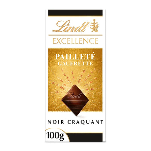 Tablette de Chocolat noir craquant gaufrette pailleté LINDT de 100g