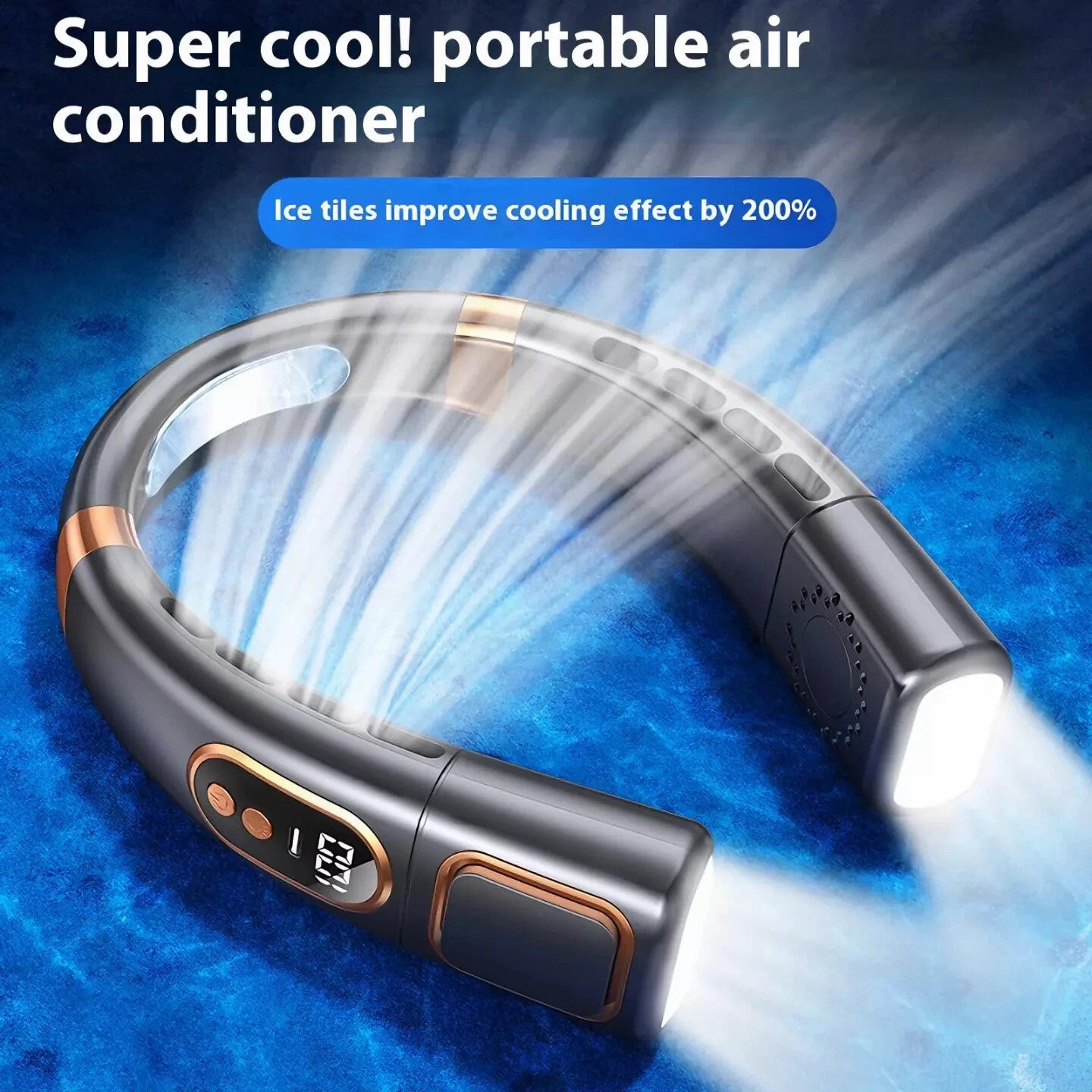 Ventilateur de cou rechargeable 8000mAh avec affichage LED, flux d’air refroidis