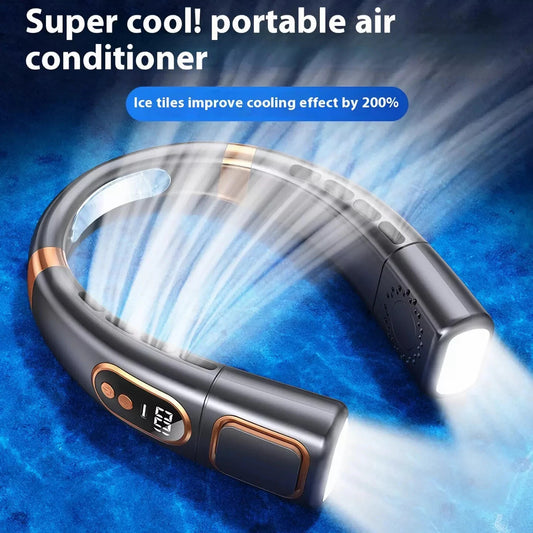 Ventilateur de cou rechargeable 8000mAh avec affichage LED, flux d’air refroidis
