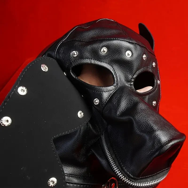 MASQUE EN CUIR SIMILI BDSM CAGOULE CHIEN JEUX FÉTICHE DOG LEATHER MASK SM