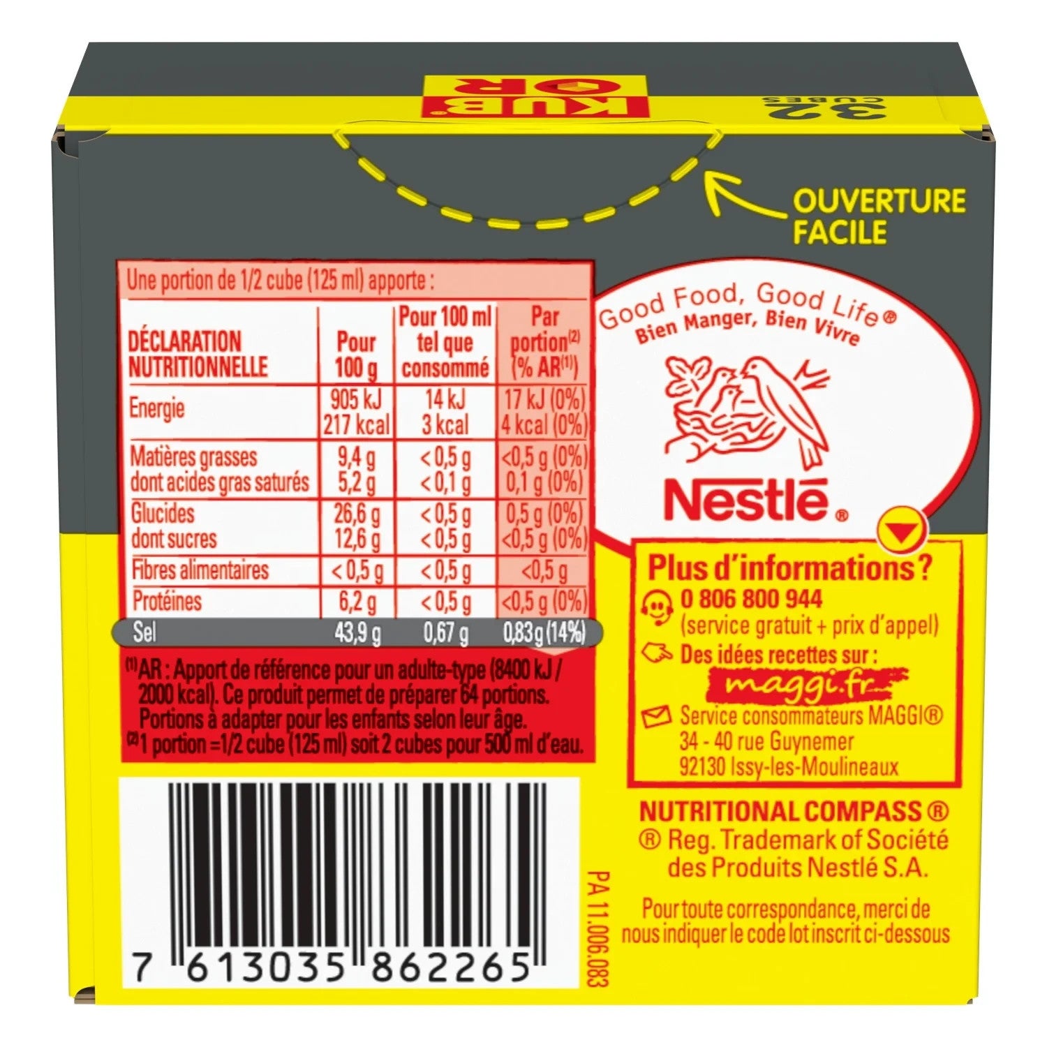 Bouillon en cubes -25% de sel KUB OR la boite de 32 cubes - 121,6 g