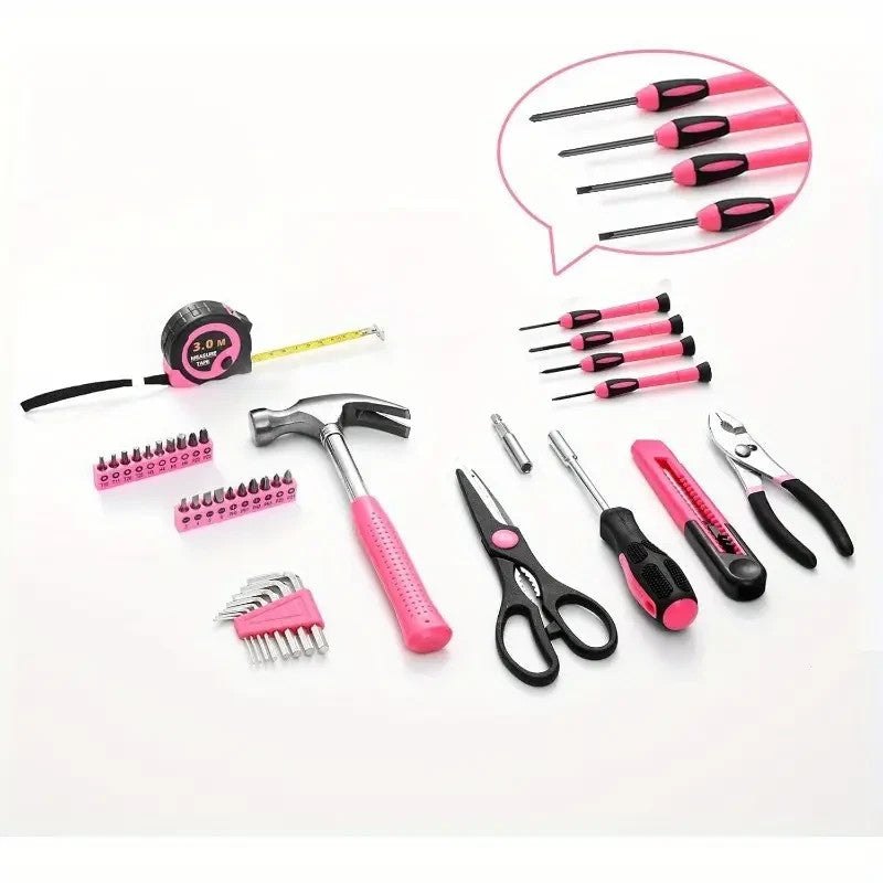 Set d’Outils Rose 39 pièces pour Femmes – Petit Kit de Réparation à Domicile
