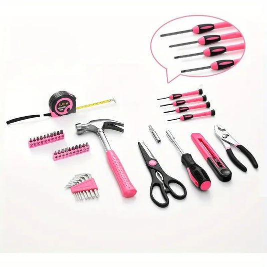 Set d’Outils Rose 39 pièces pour Femmes – Petit Kit de Réparation à Domicile