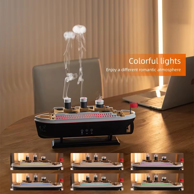 Retro Ship Jellyfish Air Humidifier 250ML Aroma Diffuser RGB Night Light Remote 