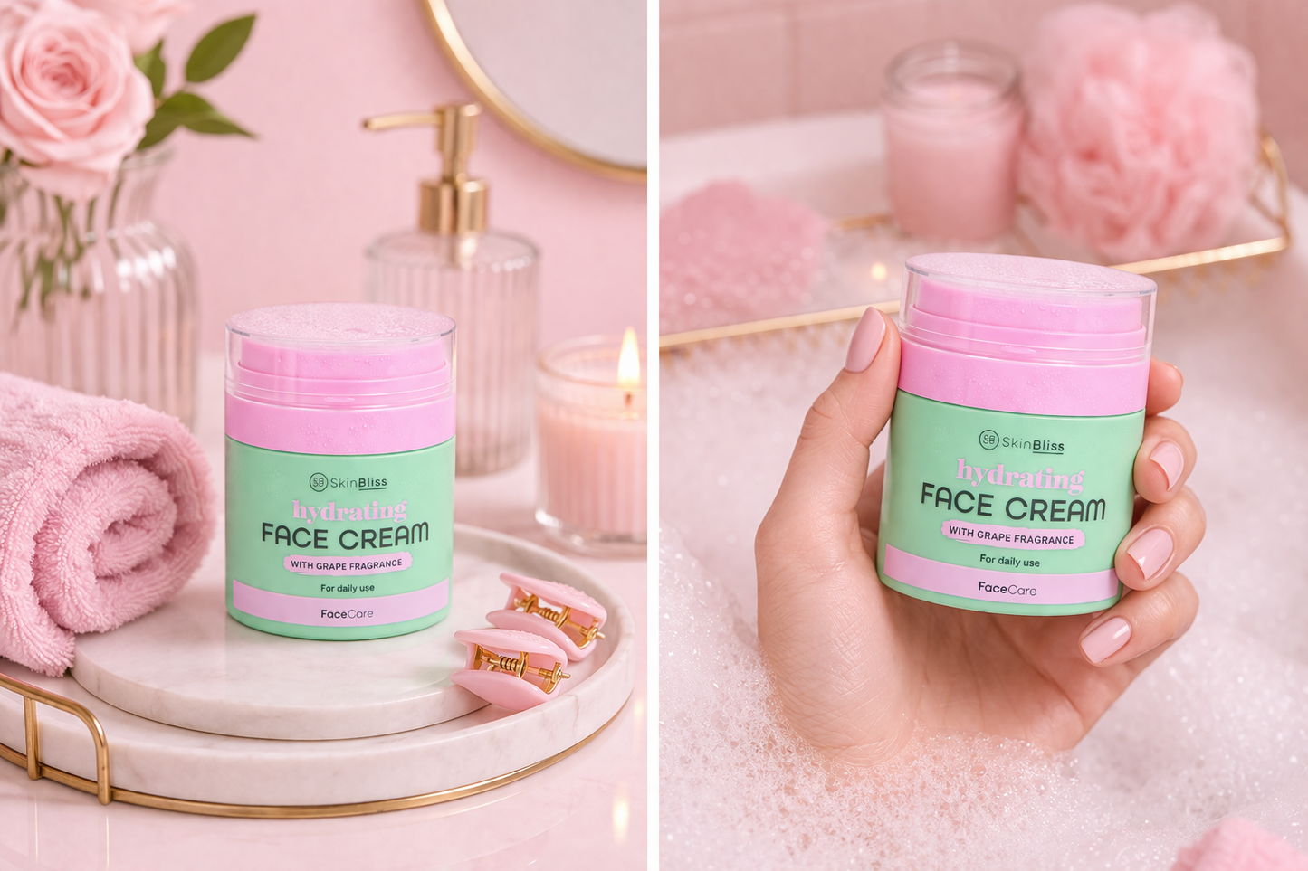 Crème Hydratante Visage 50 ml – Aloe Vera & Huile de Pépin de Raisin Hydratation