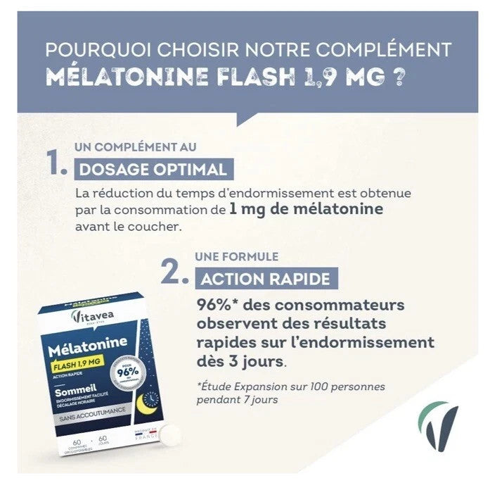 Complément alimentaire Vitavea flash 1,9mg sommeil cure de 60 jours sans accoutu