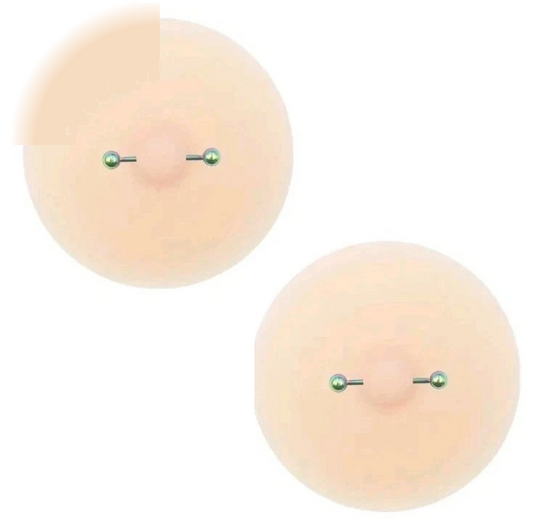 Par de protectores de pezones Piercing Piercer de silicona suave nuevos, color carne, forma redonda