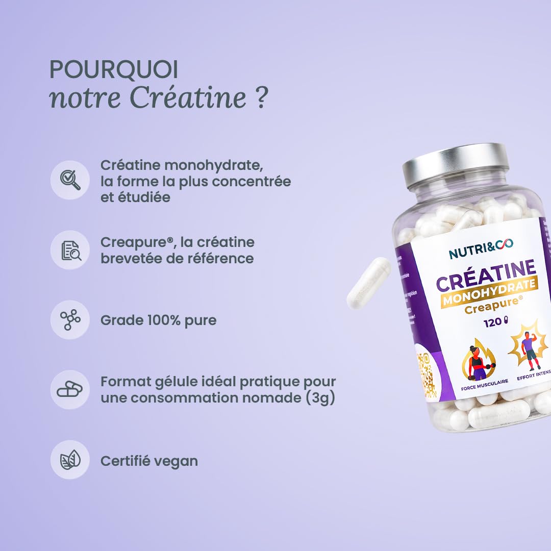 NUTRI&CO Créatine Monohydrate Creapure® 100% Pure | Poudre | 300g Neutre