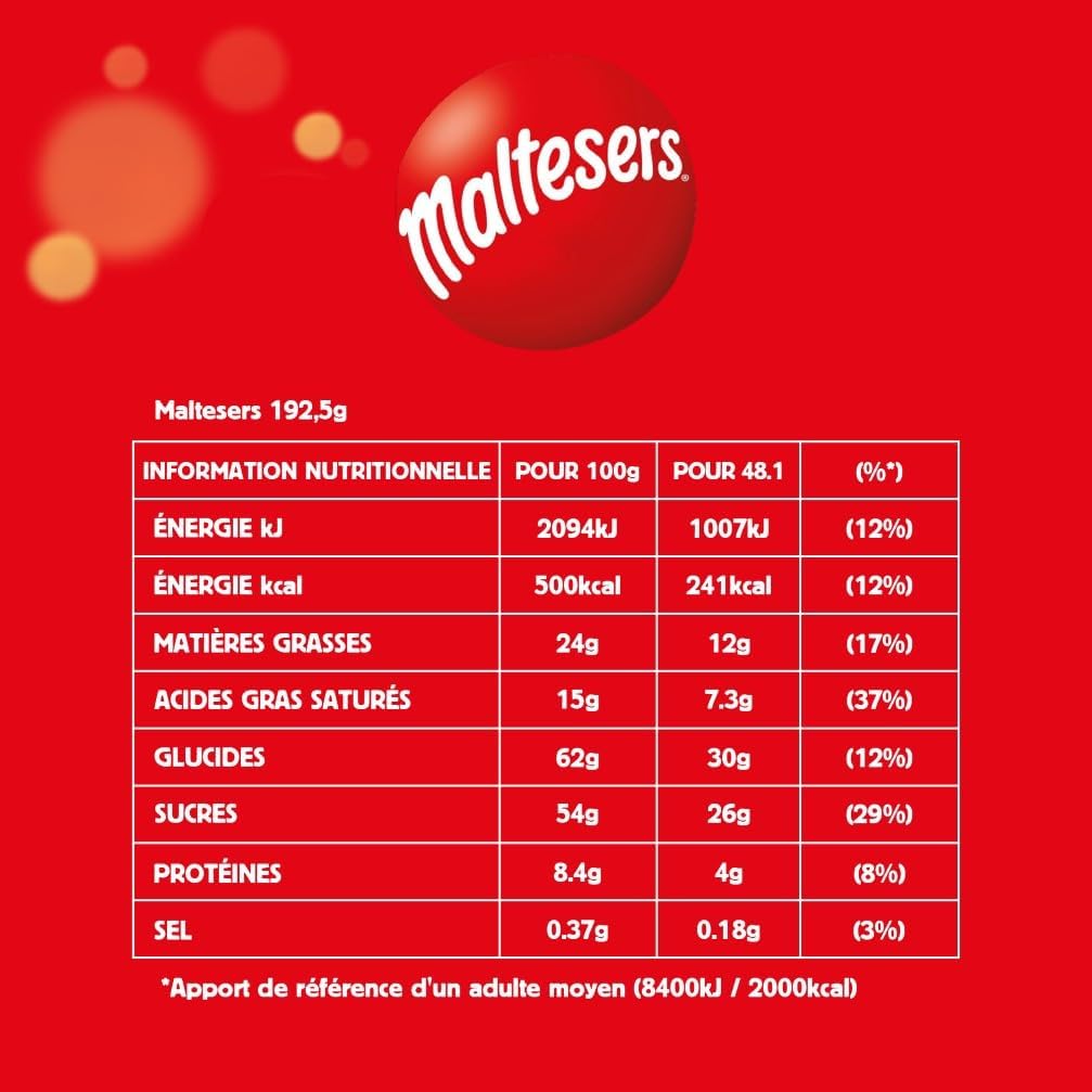 MALTESERS Bonbons Chocolat au Lait Cœur Croquant Format Partage 192,5g