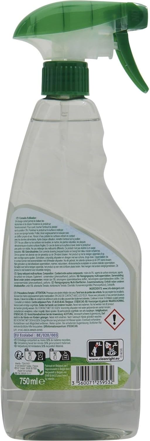 CARREFOUR ECO PLANET spray multi-surfaces au bicarbonate, 0,75L - Lot de 4