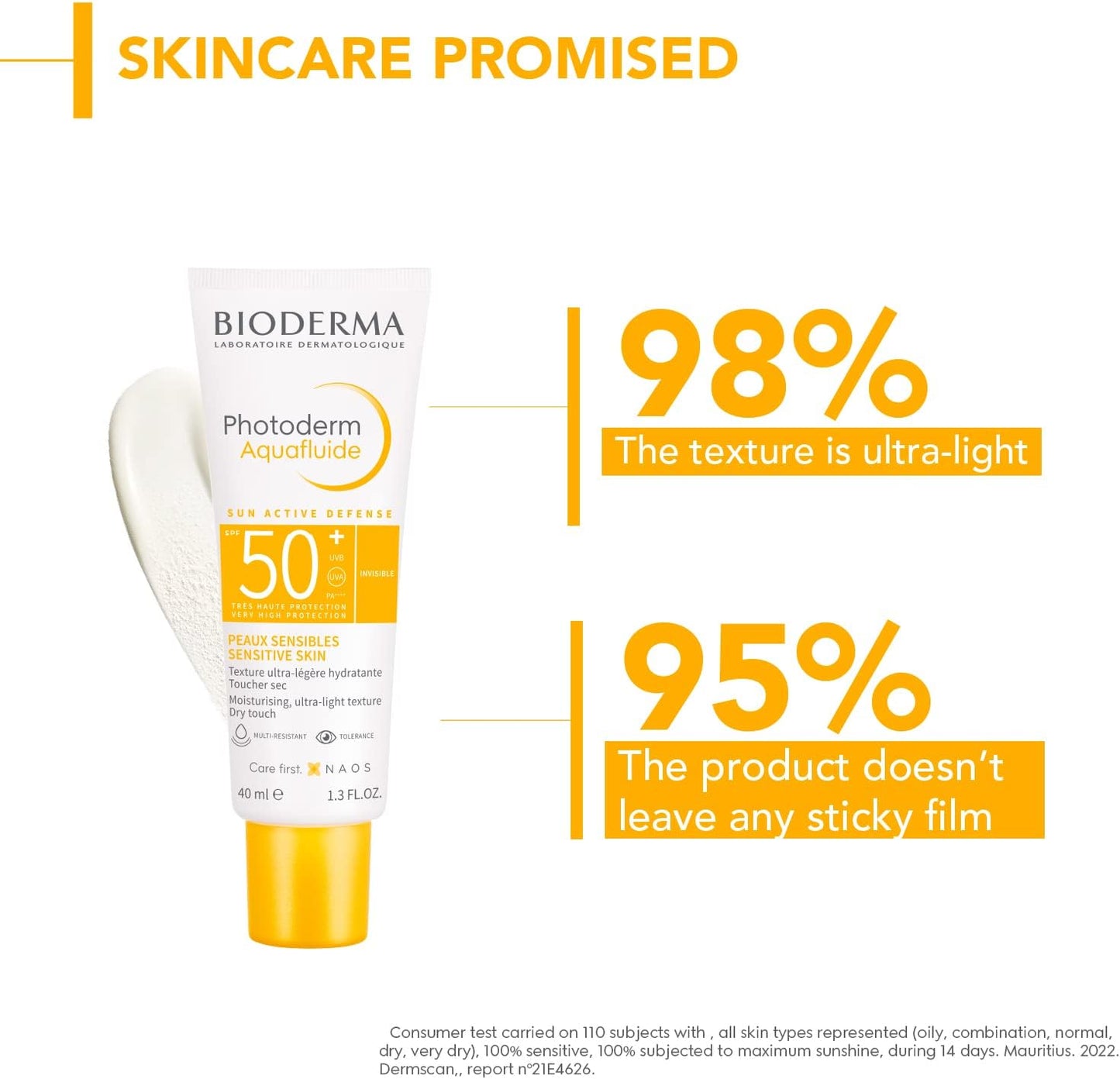 BIODERMA Photoderm Aquafluide SPF50+ Fluide solaire visage, très haute protection UVA et UVB - Soin hydratant et matifiant - Peaux sensibles - Texture rafraîchissante et toucher sec - Tube 40 ml