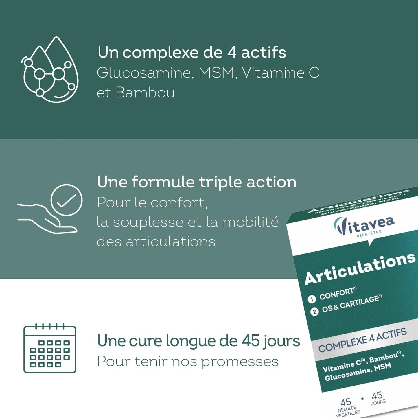 Vitavea Bien-être - Articulations - Glucosamine MSM Vitamine C - 45 jours