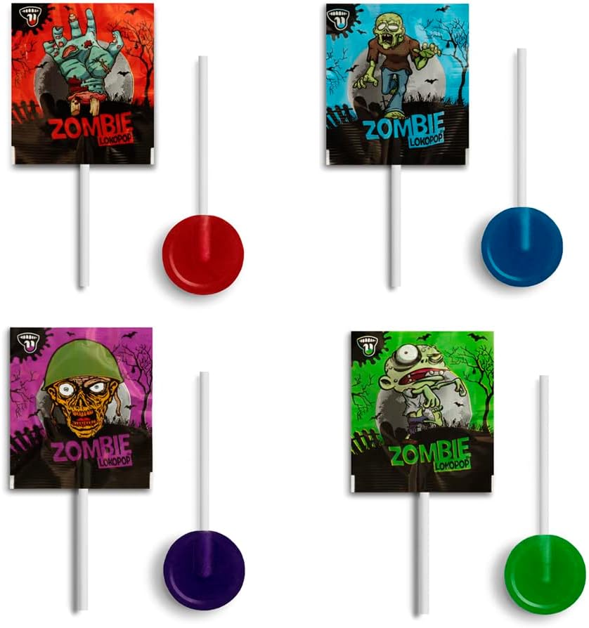Caramelos Cerdán - Sucettes Zombie Tâche Langues | Différents Saveurs | Sans Gluten ni allergènes | Fêtes & Halloween | Pot 200 pièces