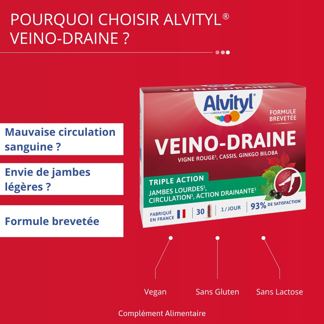 Alvityl Veino-Draine Action Drainante Confort Circulatoire - 30 gélules