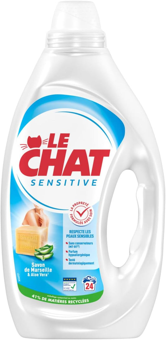 Detergente Líquido Sensitive Jabón de Marsella y Aloe Vera, formato 24 lavados, 1.08 kg - Pack de 3