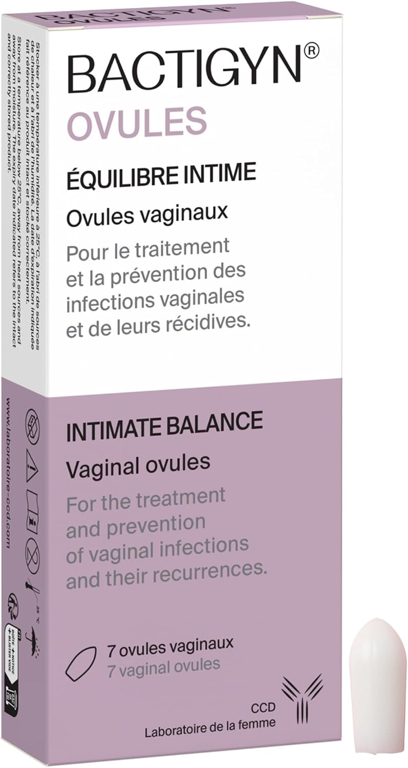 BACTIGYN Ovules Vaginaux - Traitement et Prévention Vaginose Bactérienne, Mycose, Sécheresse et récidives - Restaure la Flore Intime - Démangeaisons et Inconfort - 7 Ovules Sans Hormones