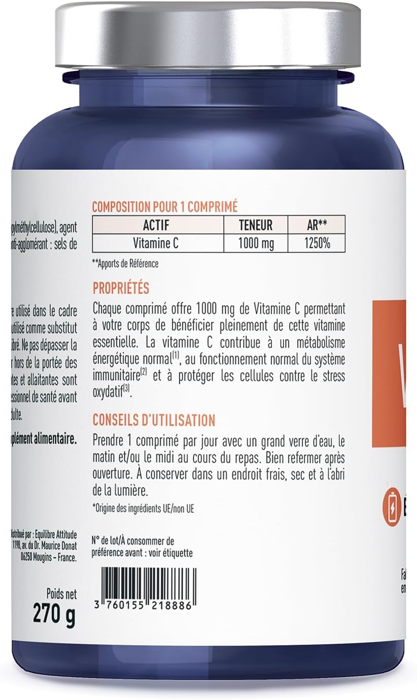 Vitamine C 1000 mg GRANIONS - Energie Immunité - 180 Comprimés Vegan Adulte