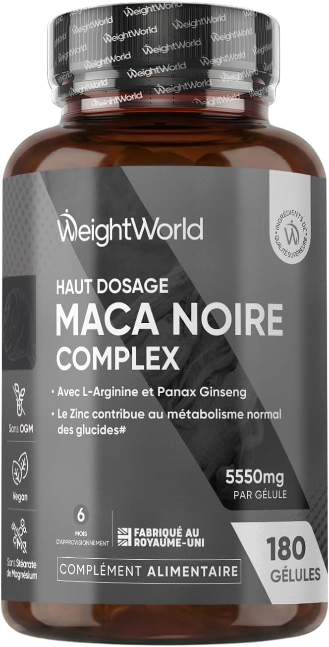 Maca Noire avec Ginseng, 180 Gélules Multi-Usages (6 mois), Complex 6-en-1