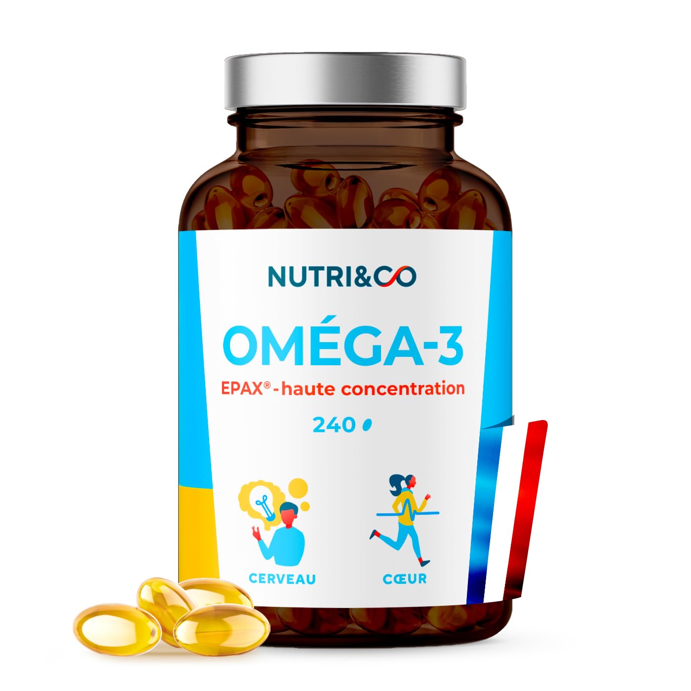 NUTRI&CO Omega 3 Huile de Poisson EPAX® EPA DHA | Cerveau Vision | 120 Caps