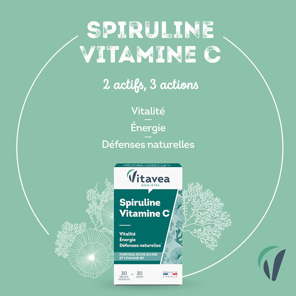Vitavea Bien-être - Spiruline Vitamine C Fer & B9 Vitalité - 45 jours