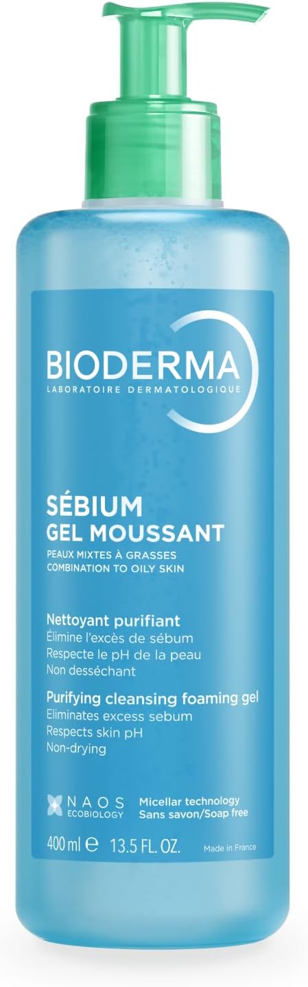 BIODERMA Sébium Gel Moussant – Nettoyant purifiant doux – Élimine l’excès de sébum et les impuretés – Peaux mixtes à grasses – Prescrit par des dermatologues – Flacon-pompe 400 ml