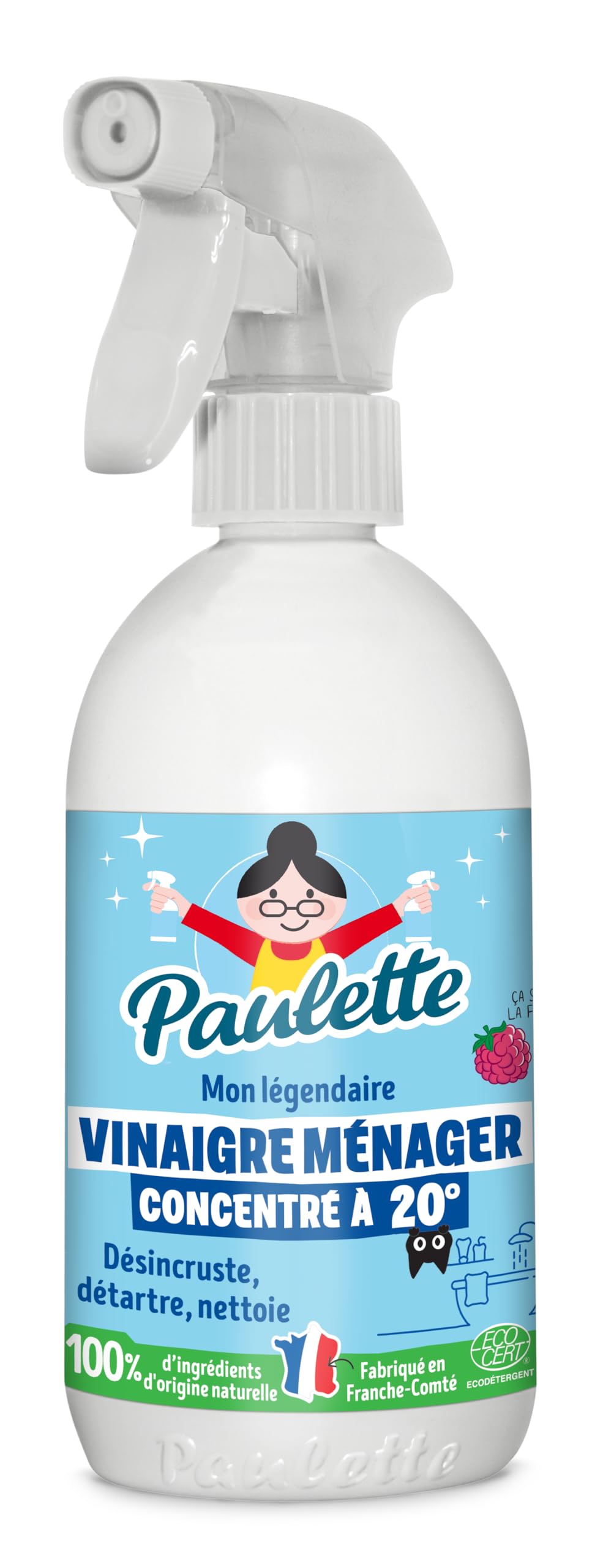 Paulette - Vinaigre Framboise 8° - Détartrant Multi-Surface - 500mL