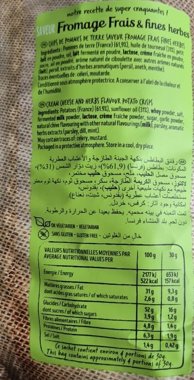 CHIPS BRETS Ondulées saveur Fromage Frais & Fines Herbes - 125 G LOT DE 4