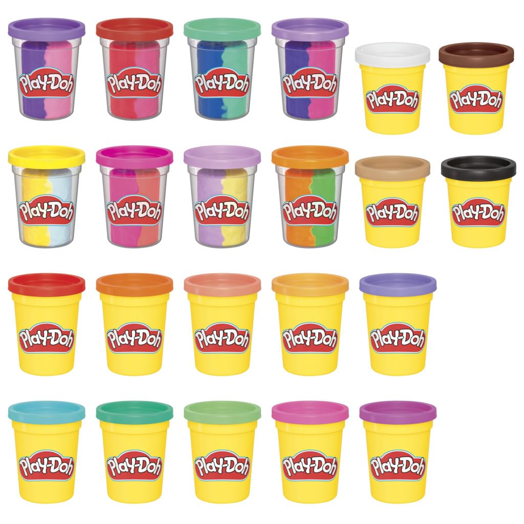 Play-Doh, La fête des Couleurs, Loisirs créatifs avec pâte à Modeler pour Filles et Garçons dès 3 Ans, 24 Pots de 56 g, 6 Couleurs, Idèe Cadeaux pour Anniversaires