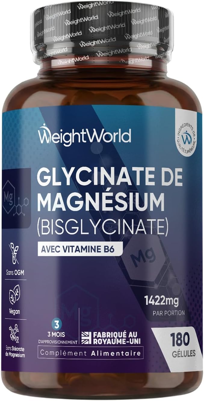 Magnesium Bisglycinate + Vitamine B6 1422mg - 180 Gélules Vegan