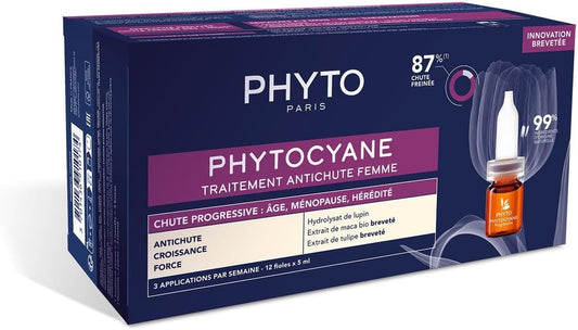 PHYTO Traitement Progressif Anti-Chute pour Cheveux Fortifiés, Texture Légère (12 Ampoules de 5 mL) – Vendu à l’unité