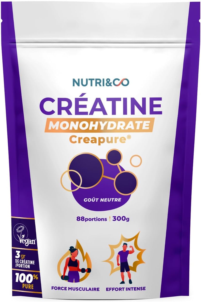 NUTRI&CO Créatine Monohydrate Creapure® 100% Pure | Poudre | 300g Neutre
