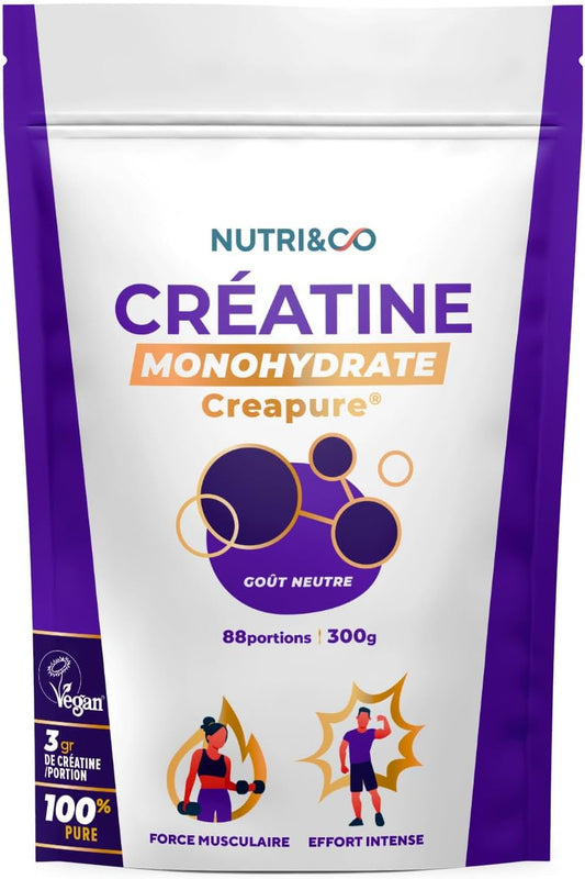 NUTRI&CO Créatine Monohydrate Creapure® 100% Pure | Poudre | 300g Neutre