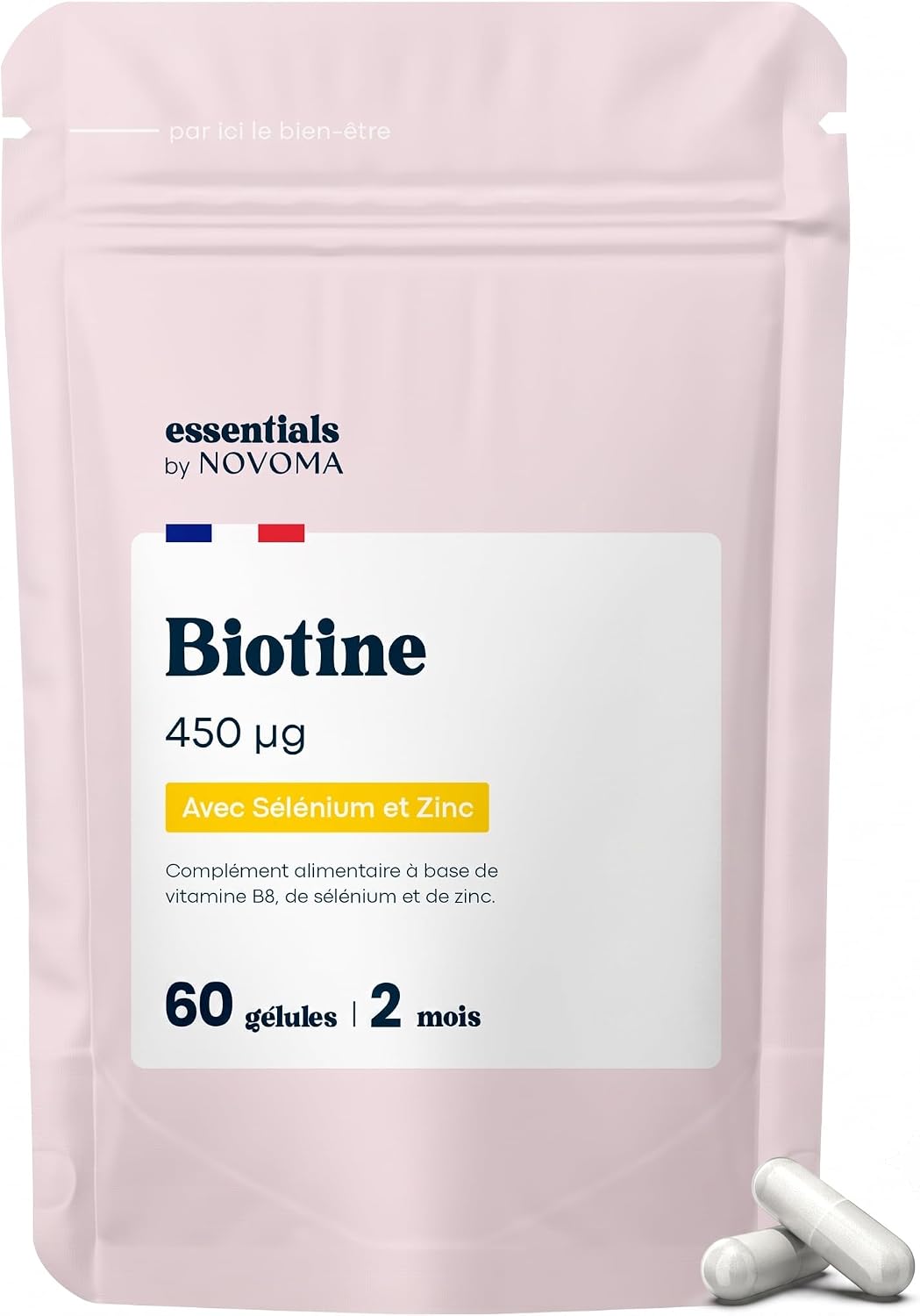 Biotine 450 µg + Sélénium et Zinc, 60 Gélules Végétales - 2 Mois