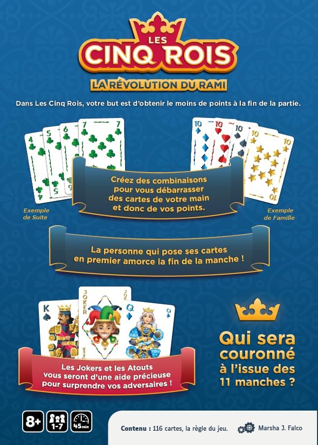 GIGAMIC - Les Cinq Rois - Jeux de société - Jeux de Cartes dès 8 ans - Jeu d'ambiance pour enfant, famille et amis - 1 à 7 joueurs - Variante de Rami - 45 Min - Jeu en Français - JSBRO