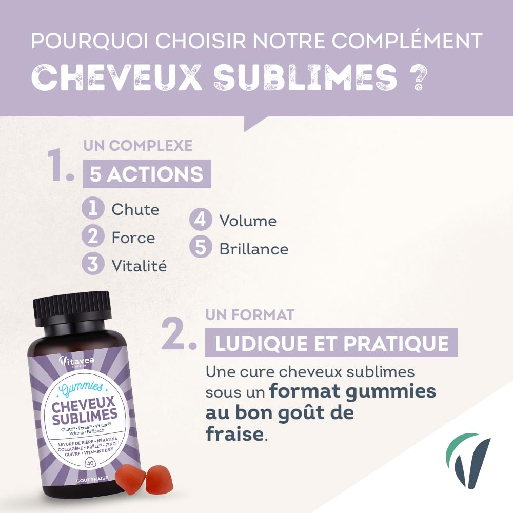 VITAVEA BIEN-ETRE - Gummies Belle Peau - Acide hyaluronique, Vitamine C, Vitamine E, Zinc et Immortelle d'Italie - Triple action : Antioxydant, éclat, souplesse de la peau - 30 Gummies - Goût pêche