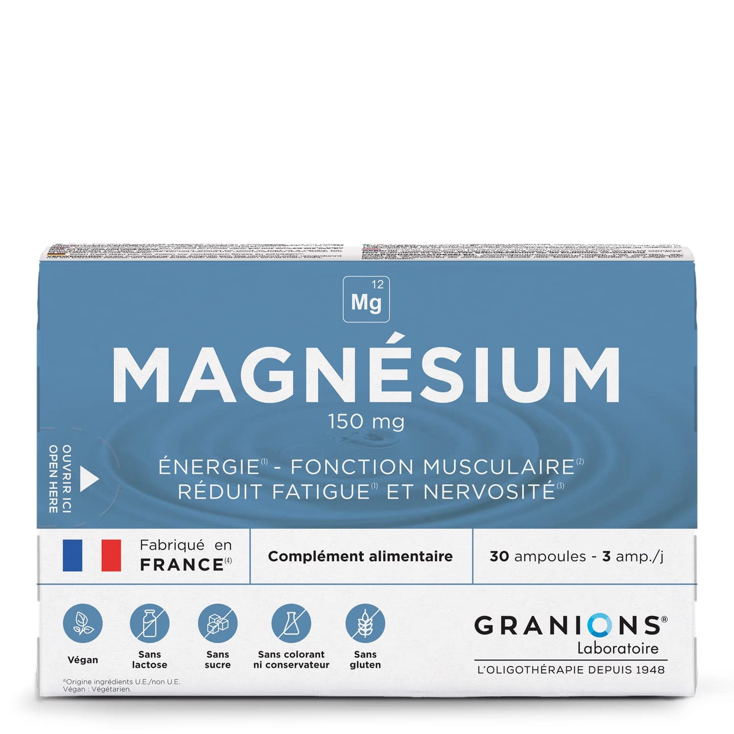 GRANIONS Magnesium Bisglycinate 360 MG - Magnesium Bisglycinate Haute Assimilation + Vitamine B6 - Anti Stress Adulte, Anti Fatigue Puissant - Sans Sucre & Vegan - 10 Shots - Goût Framboise