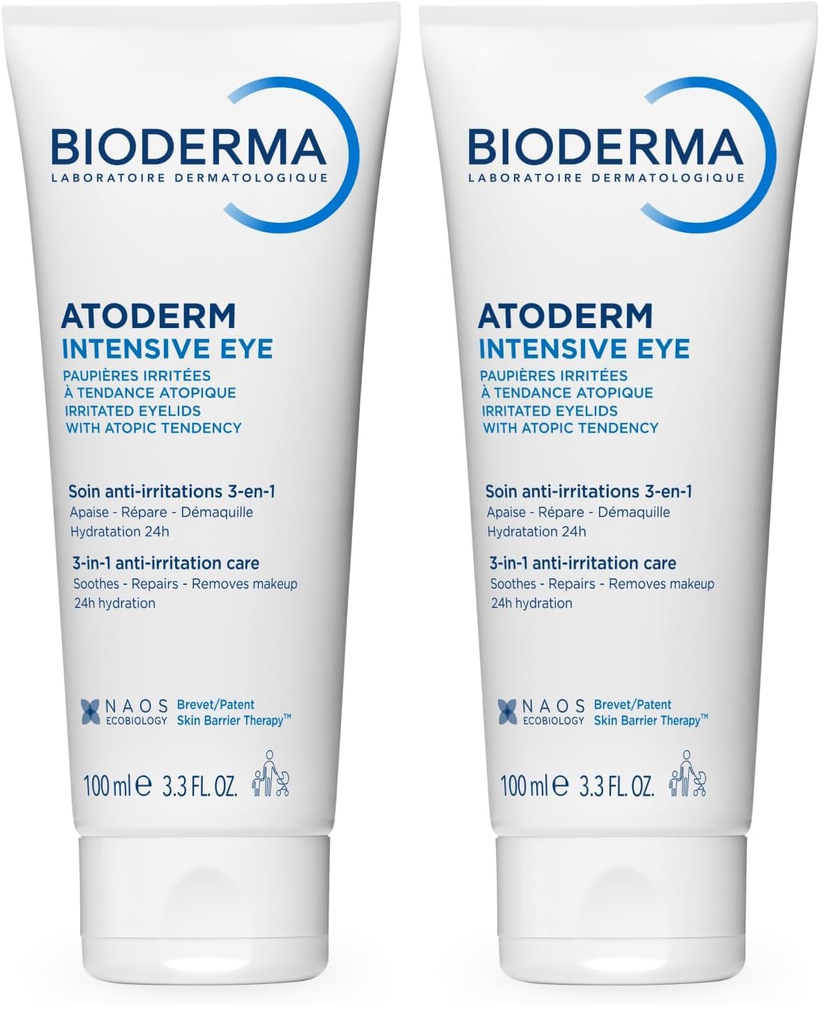 BIODERMA Atoderm Intensive Eye - Soin 3-en-1 démaquillant, apaisant et réparateur des paupières - Bonne base de maquillage - Peaux très sèches, irritées à tendance atopique - Tube 100 ml