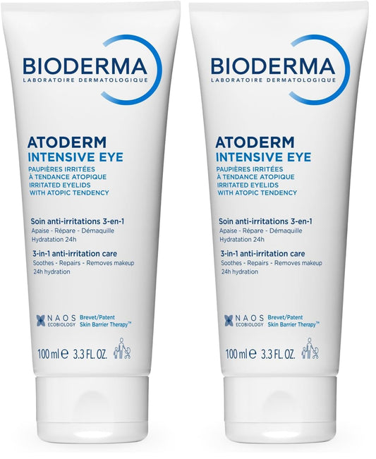 BIODERMA Atoderm Intensive Eye - Soin 3-en-1 démaquillant, apaisant et réparateur des paupières - Bonne base de maquillage - Peaux très sèches, irritées à tendance atopique - Tube 100 ml