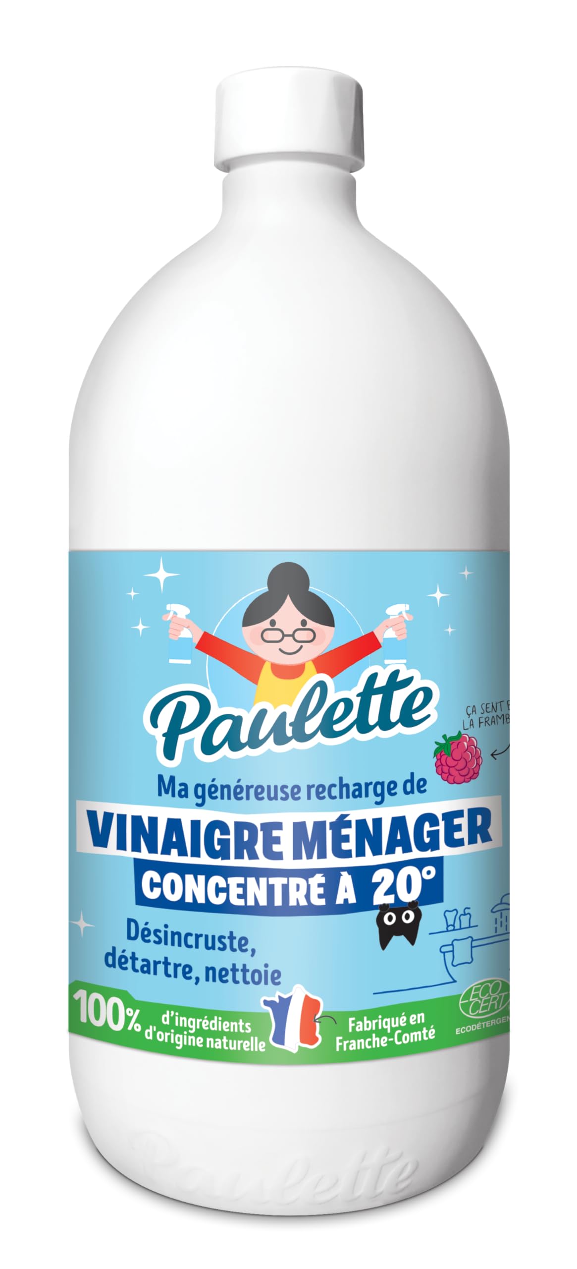 Paulette - Vinaigre Framboise 8° - Détartrant Multi-Surface - 500mL