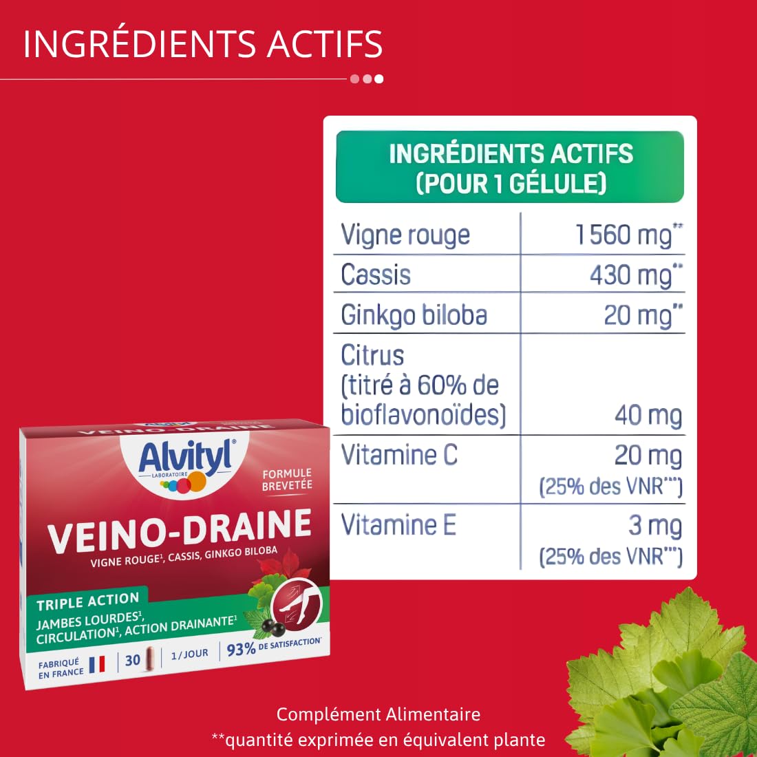 Alvityl Veino-Draine Action Drainante Confort Circulatoire - 30 gélules