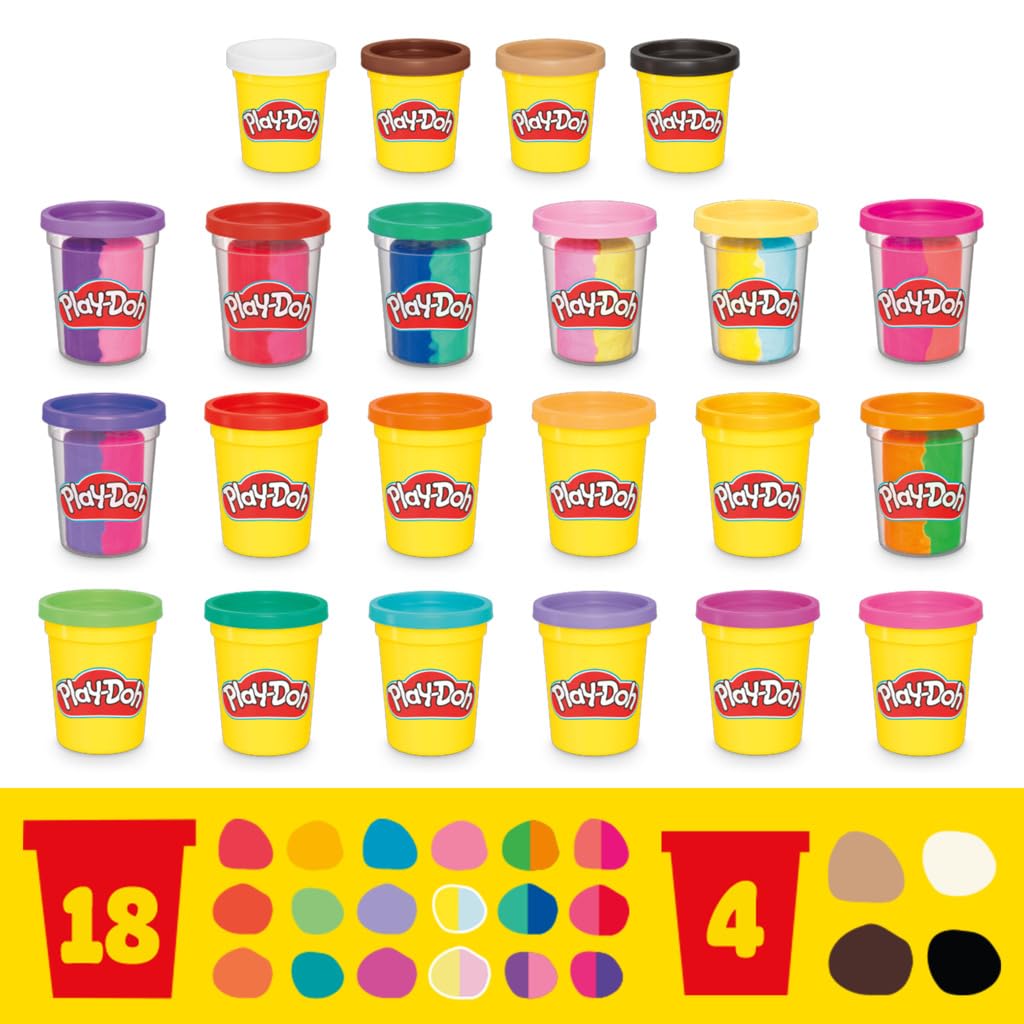 Play-Doh, La fête des Couleurs, Loisirs créatifs avec pâte à Modeler pour Filles et Garçons dès 3 Ans, 24 Pots de 56 g, 6 Couleurs, Idèe Cadeaux pour Anniversaires
